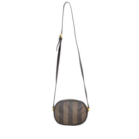 FENDI Vintage Pequin PatternCrossbody Shoulder Bag – Brown Striped Canvas - Picture 2 of 13